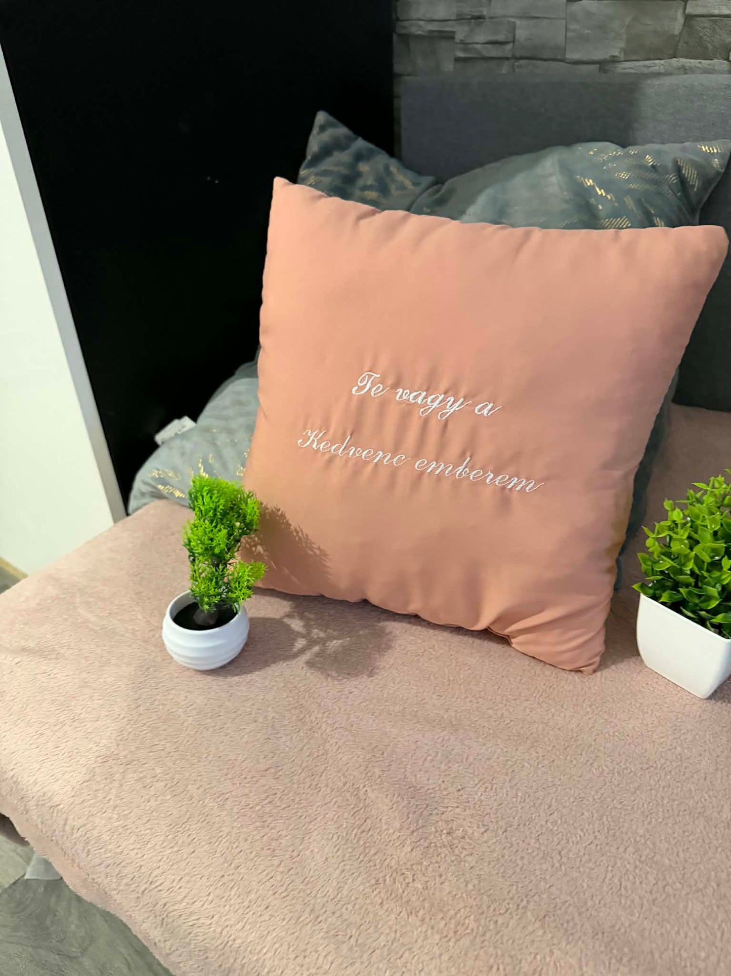 ✨ Hímzett műselyem párna
